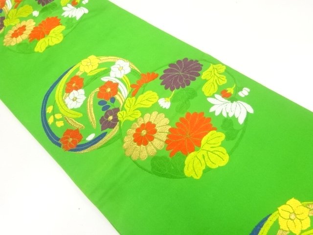 JAPANESE KIMONO / FUKURO OBI / SILK / WOVEN FLORAL ROUNDEL CREST